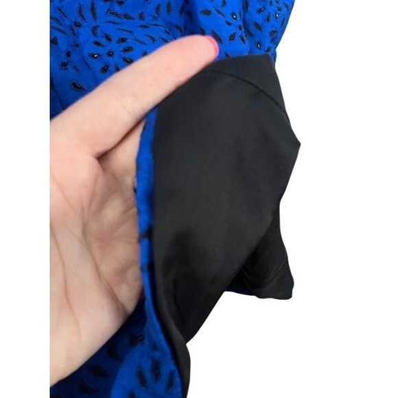 Chicos Jacket Women L Blue Mock Neck Silk Blazer Floral Beaded Retro Office - Picture 10 of 14